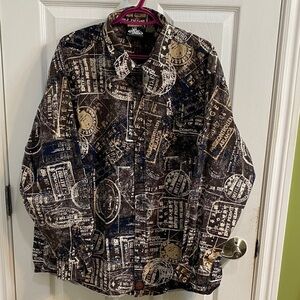 90's Vintage PNB NATION Button Up Shirt XL Passport All Over Print Hip Hop Fall